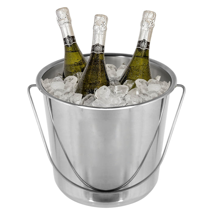 12 Litre Stainless Steel Handled Pail Bucket for Champagne & Ice (Silver, Pack of 2 Buckets)