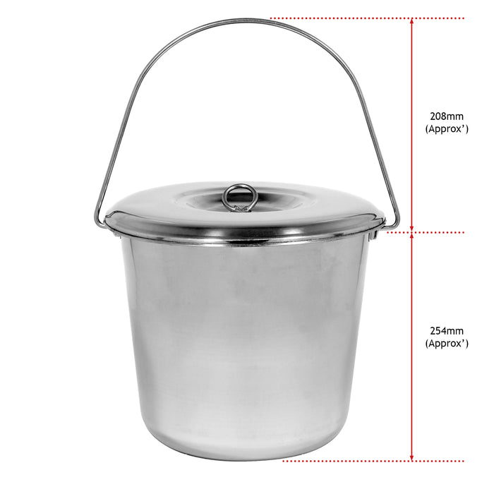 12L Metal Bucket with Lid Stainless Steel 12 Litre Large Heavy Duty Pail Handle x 2
