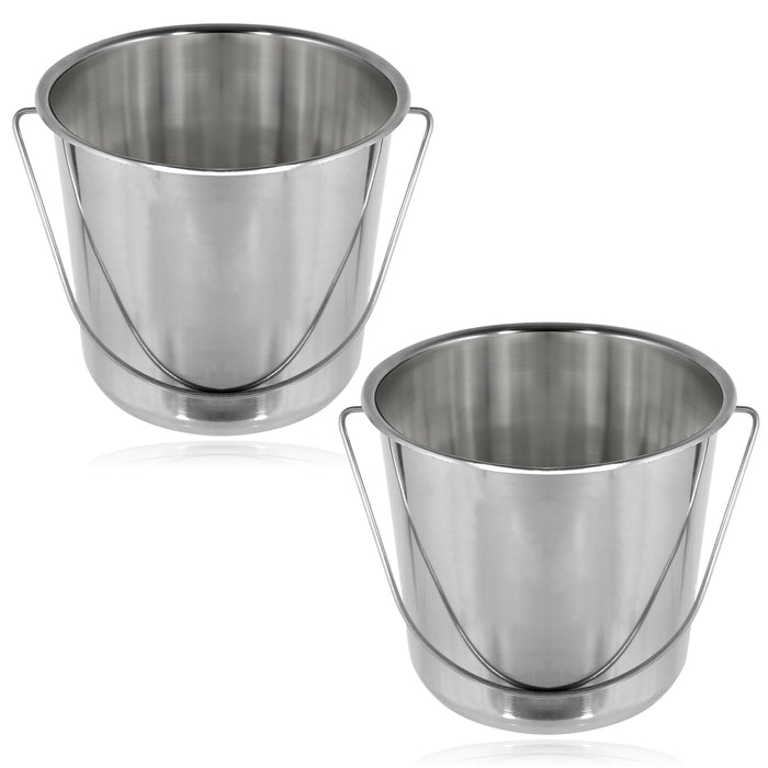 12 Litre Stainless Steel Handled Pail Bucket for BBQ / Barbecue (Silver, Set of 2 Buckets)