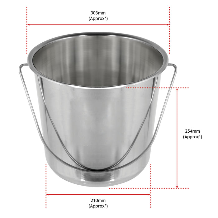 12 Litre Stainless Steel Handled Pail Bucket (Silver, Set of 2 Buckets)