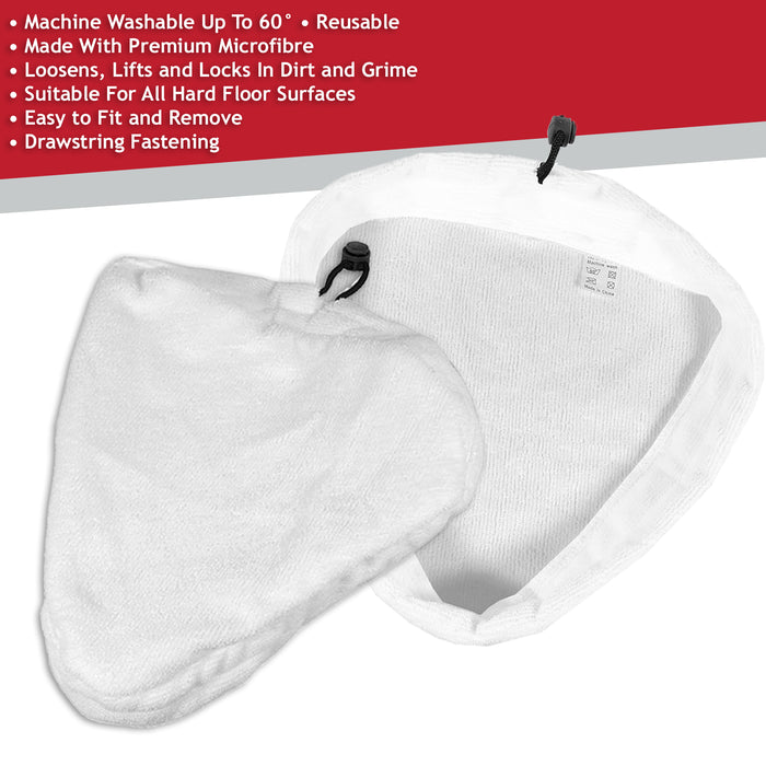Microfibre Cloth Cover Pads for Pifco 6in1 10in1 12in1 PS001 Steam Cleaner Mop (Pack of 2)