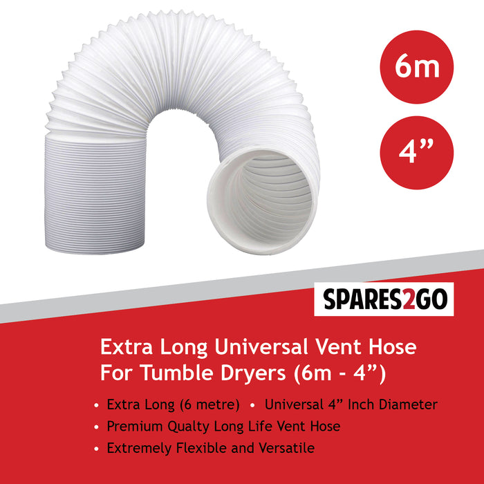Extra Long Condenser Vent Hose Pipe for Bush Vented Tumble Dryer (6m / 4")