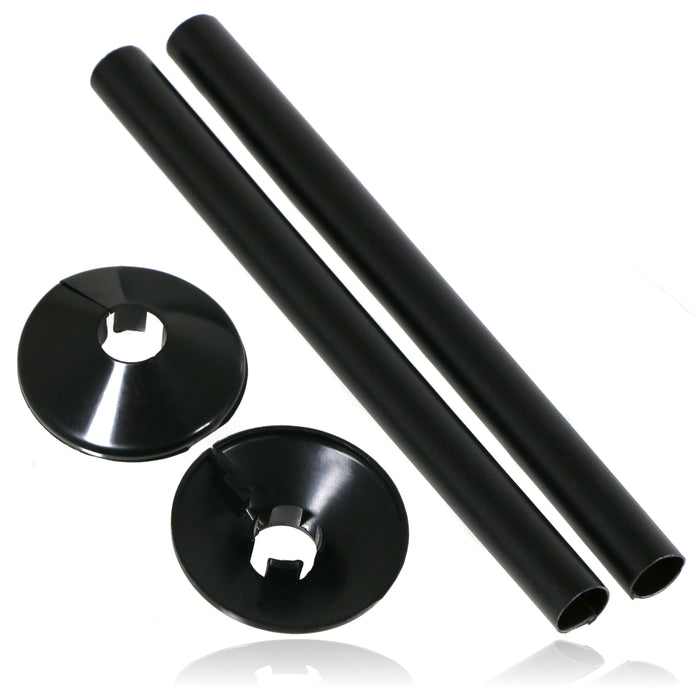 Radiator Pipe Covers Shroud Collars Sleeve Black 15mm x 200mm