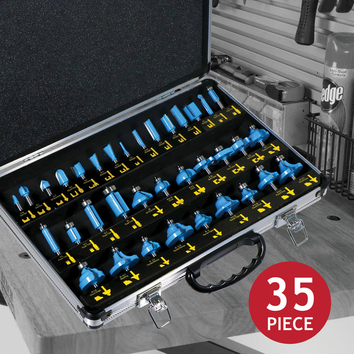 35 Pc Tungsten Carbide Router Bit Wood Tool Bits Set 1/4" Shank Case + Goggles