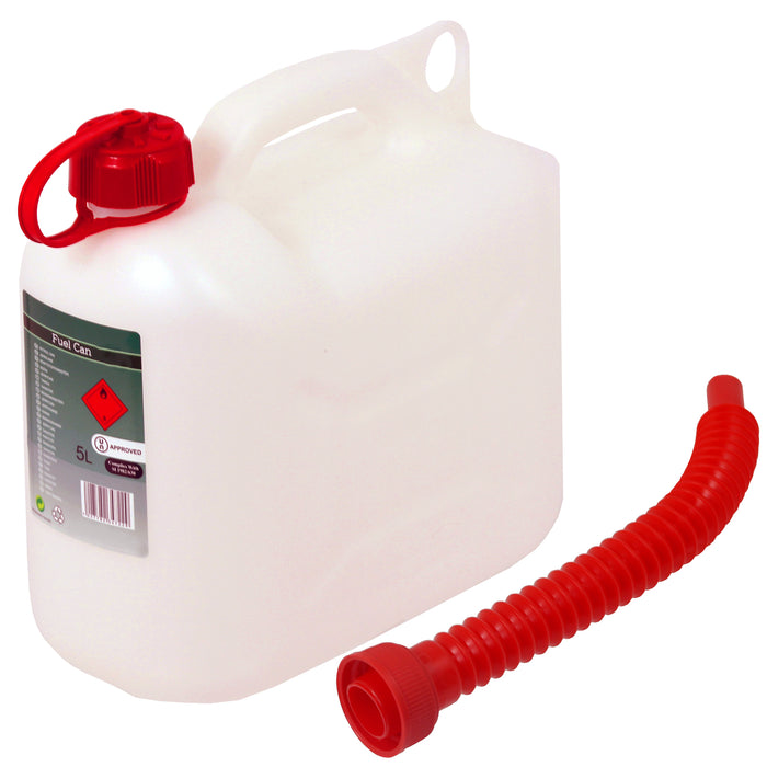 Fuel Can 5L Large Plastic Petrol Diesel Jerry Can Clear Opaque Extension Spout