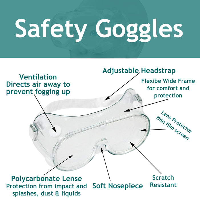 Multipurpose Safety Goggles Protection Glasses One Size Fit Pack of 2 Clear