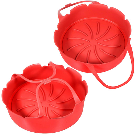 Basket Liner for Air Fryer Dual Silcone Mat Non-Stick Red x 2 Baskets Liners Round Tray With Handle