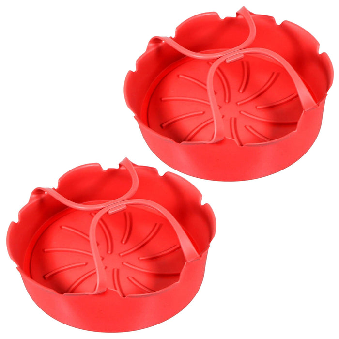 Air Fryer Basket Liner Silicone Pot Mat Non-Stick Multi Cooker Frying Round Tray With Handle Red 2 x Baskets Liners