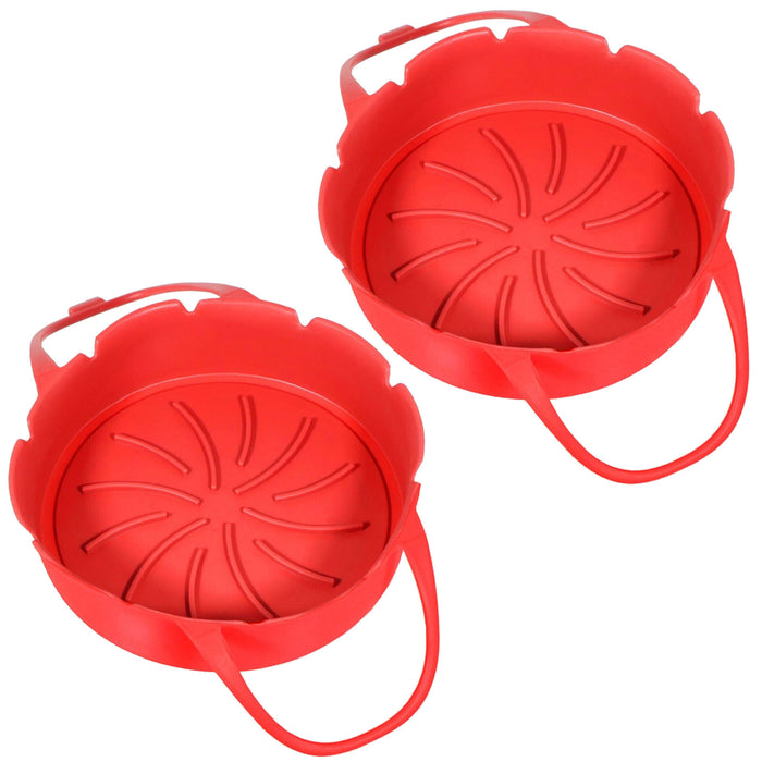 Basket Liner for Ninja Foodi AF300 AF400 Dual Air Fryer Silcone Round Mat Non-Stick Red Round x 2 Baskets Liners Tray With Handle
