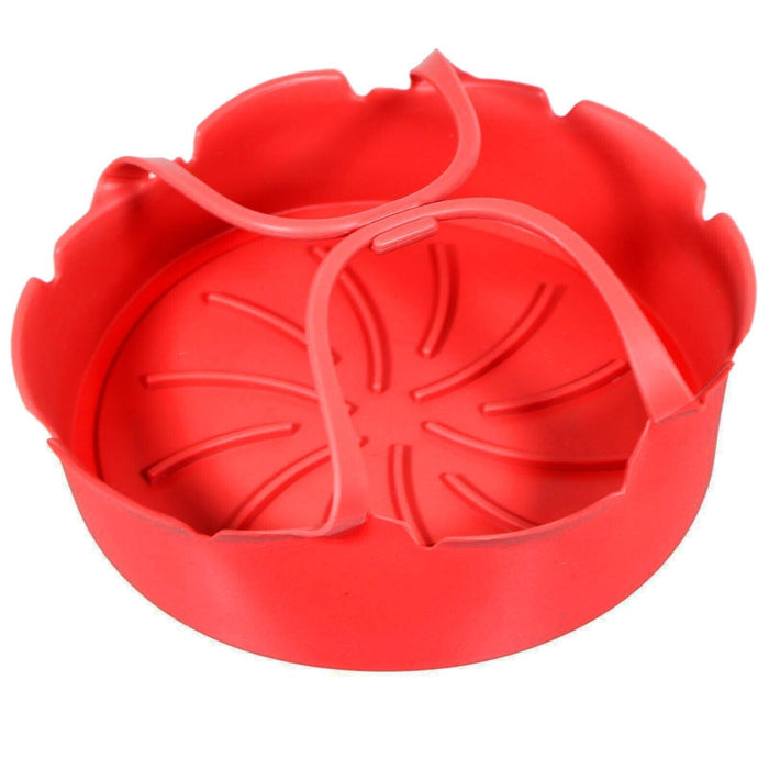 Air Fryer Basket Liner Silicone Pot Mat Non-Stick Multi Cooker Frying Round Tray With Handle Red