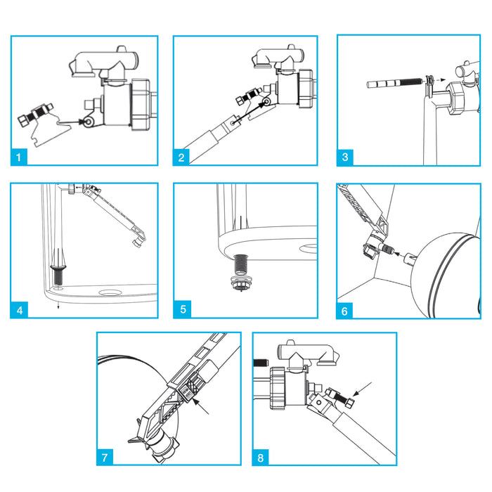 Bottom Entry Ball Valve Straight Toilet Cistern Filling Adjustable Float Arm Inlet (1/2")