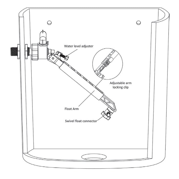Side Entry Ball Valve Toilet Cistern Filling Adjustable Float Arm Inlet (1/2")