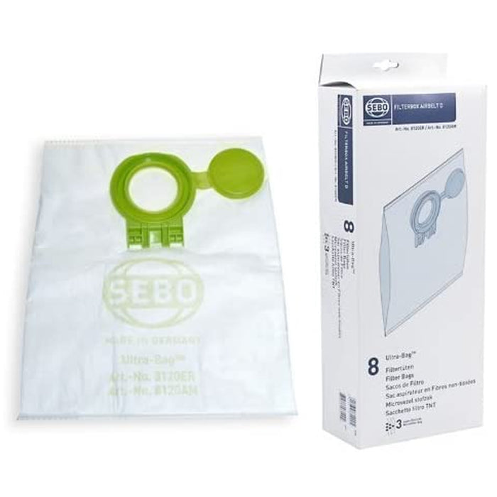 Sebo D2 Airbelt UltraBag Vacuum Cleaner Dust Bags Pack of 8 - 8120ER