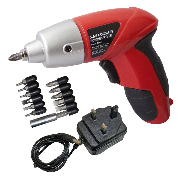 SPARES2GO Rechargeable Cordless Electric Screwdriver Set Mini Power Tool + Bits + Charger - 3.6v