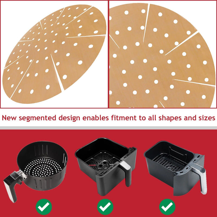 Universal Air Fryer / Multi Cooker Drawer Liners Non-Stick Round Perforated Mats (Brown, Pack of 2)