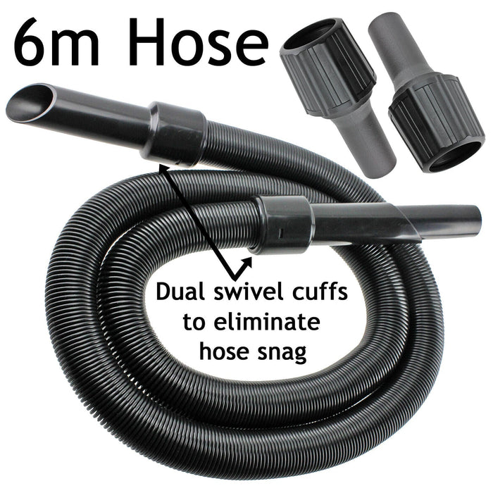 6m Extra Long Extension Pipe Hose Kit for Numatic Henry Hetty Vacuum Cleaner (6 Metre Hose + 3 x Adaptors)