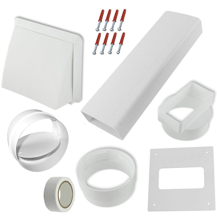 Universal Tumble Dryer Vent Kit Non Return Flap Exterior Wall Pipe Duct (White, 4" / 100mm)