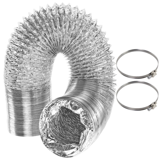 Universal Air Conditioning Aluminium Duct Vent Hose + 2 x Pipe Clips (4" / 100mm x 5 Metres)