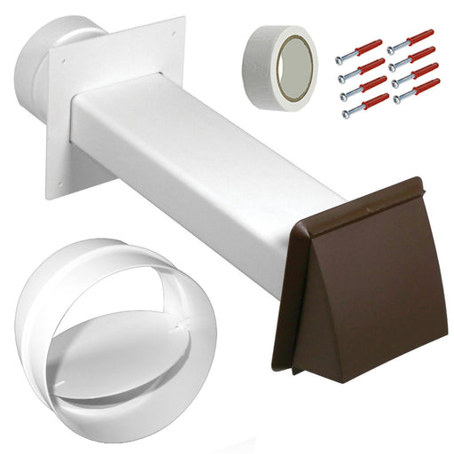 Universal Tumble Dryer Vent Kit Non Return Flap Exterior Wall Pipe Duct (Brown, 4" / 100mm)