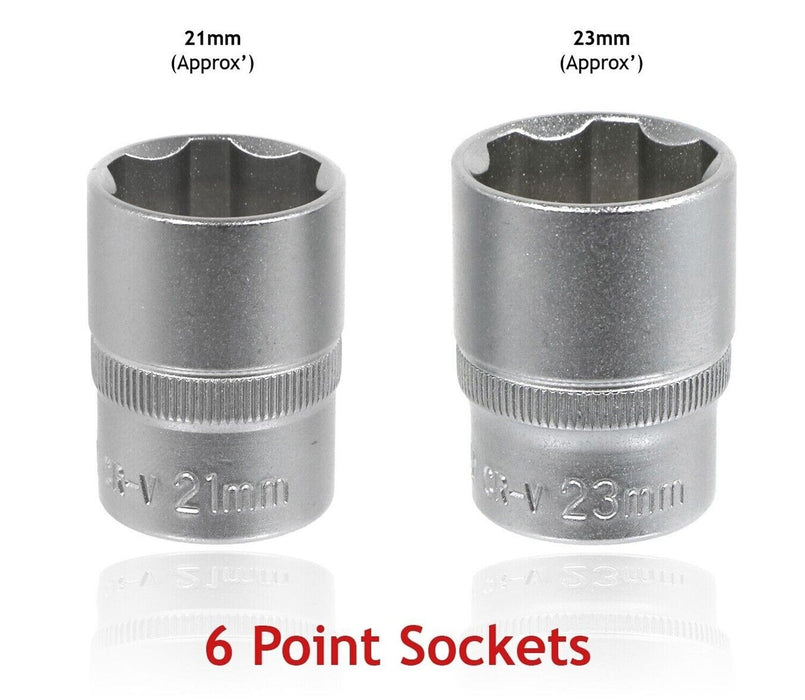 21mm 23mm Socket Square Drive 1/2" 6 Point Metric CR-V Tyre Wheel Nut Nuts Car