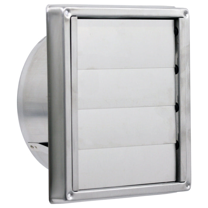 Stainless Steel Square External Extractor Wall Vent Outlet with Gravity Flaps (4" / 100mm)