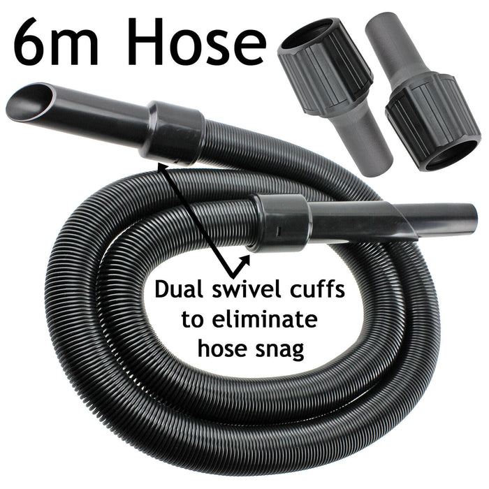 Universal 6m Vacuum Cleaner Extra Long Extension Pipe Hose Kit (6 Metre Hose + 3 x Adaptors)
