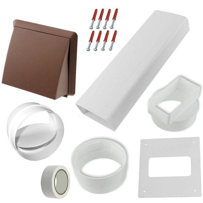 Universal Tumble Dryer Vent Kit Non Return Flap Exterior Wall Pipe Duct (Brown, 4" / 100mm)
